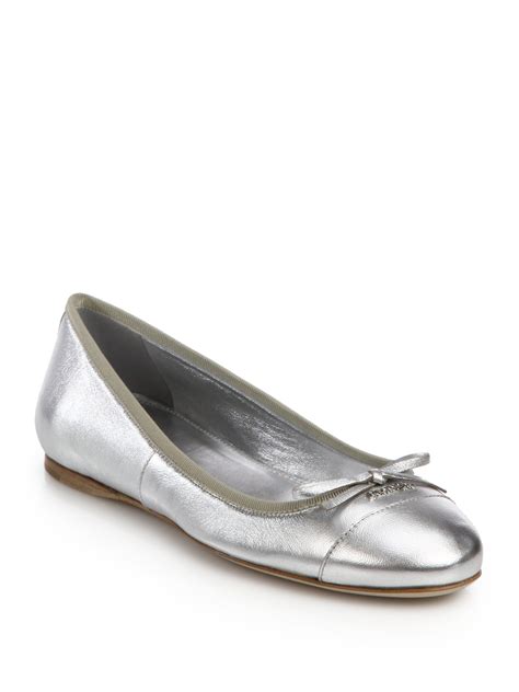 prada ballerina flats with metallic leather|Prada leather pumps.